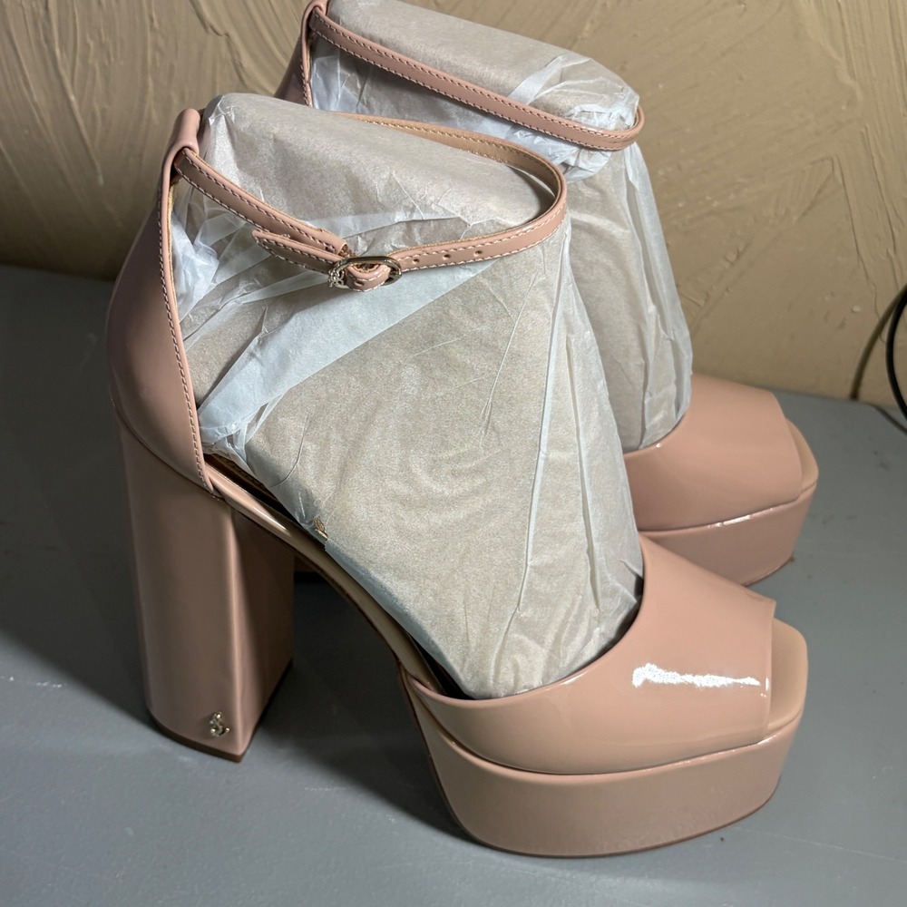 Sam Edelman Kori Platform Sandals Womens 9 Pink Patent Block Heel Ankle Strap - Picture 3 of 9